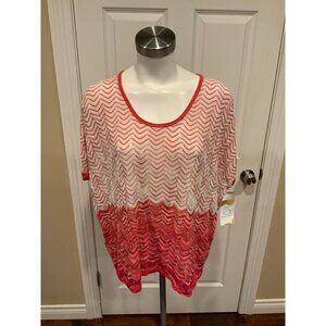 BCBGMAXAZRIA Pink & White Silk Zig-Zag Cover-Up Knit Top, One Size
